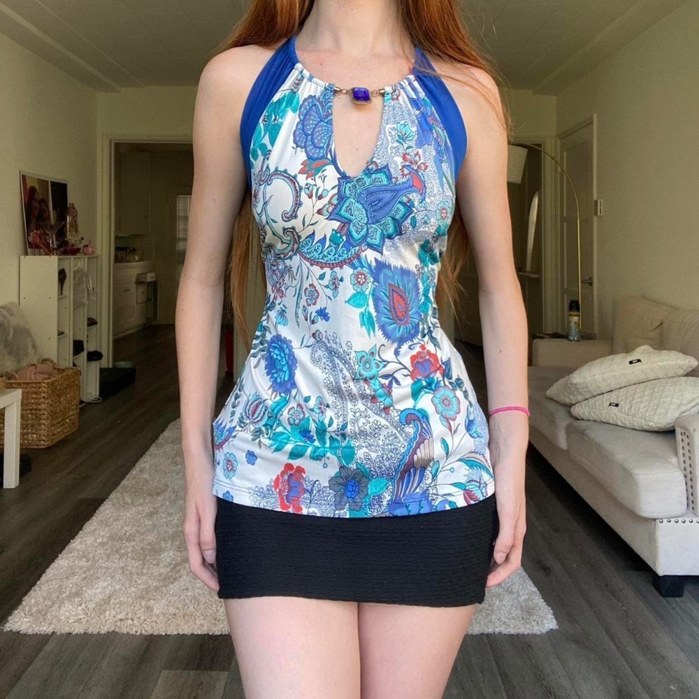 Y2K EMBELLISHED HALTER TANK TOP